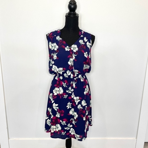 41 Hawthorn Blue Floral Cinched Waist Sheer Top Button Up Dress - Picture 1 of 6